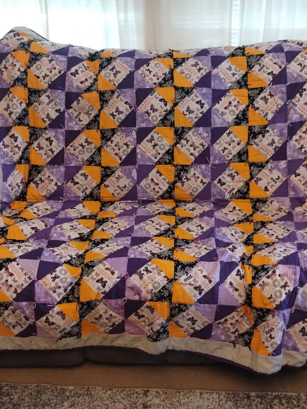 Handmade Purple & Orange Patchwork Quilt - Cozy Home Bedding